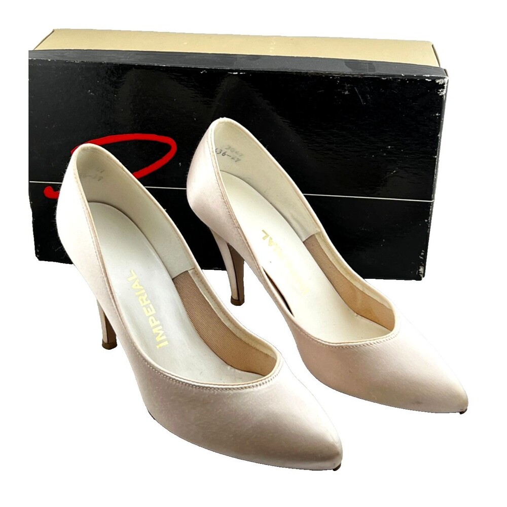 Vtg IMPERIAL Women's 7.5 B High Heels Pale Pink Satin Y2K Prom Fairy USA Made - Picture 2 of 15